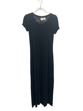 C&C California Fitted Black Maxi Dress With Rolled Sleeves